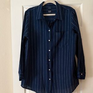 GAP Navy Blue Vertical Striped Button-Up Blouse